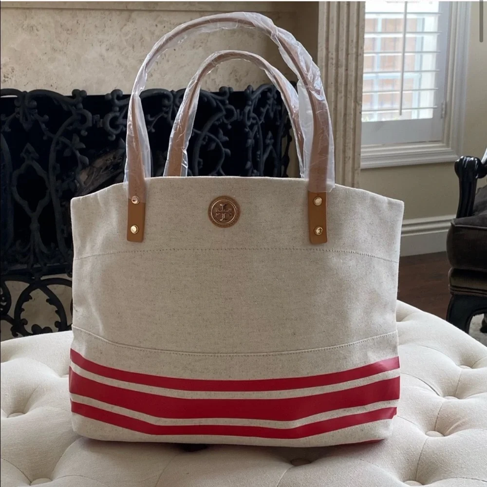 Tory Burch Red and Tan Tote Bag - Picture 2 of 2